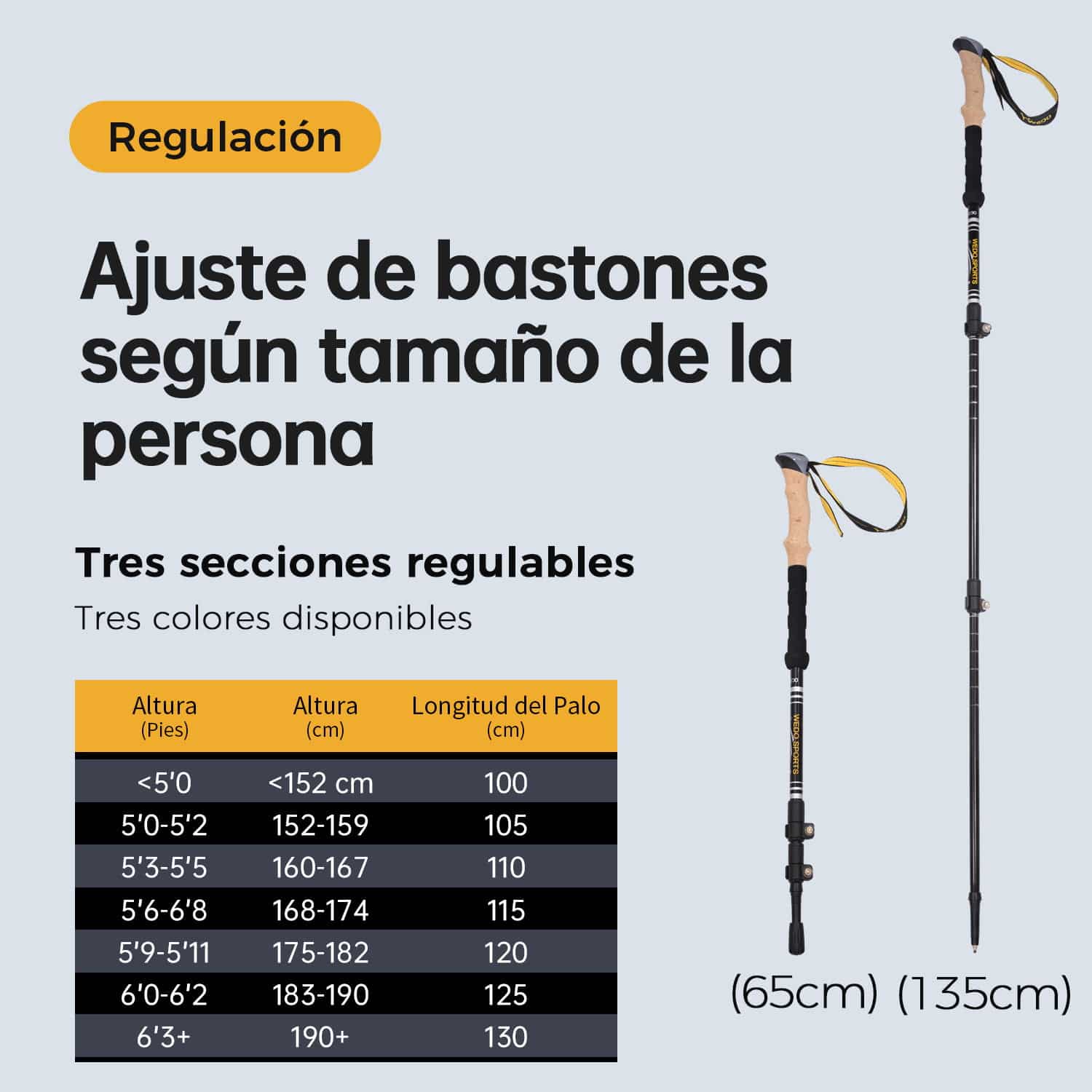 Ajuste de bastones según tamaño persona